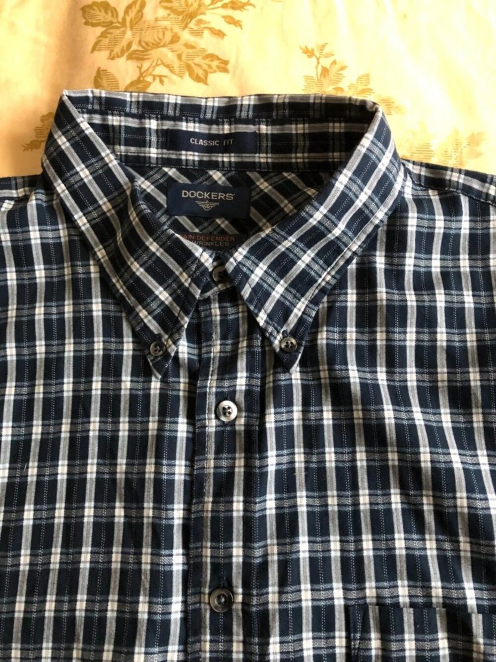 Dockers Blue Plaid Button Up Long Sleeve Dress Shirt Size XL